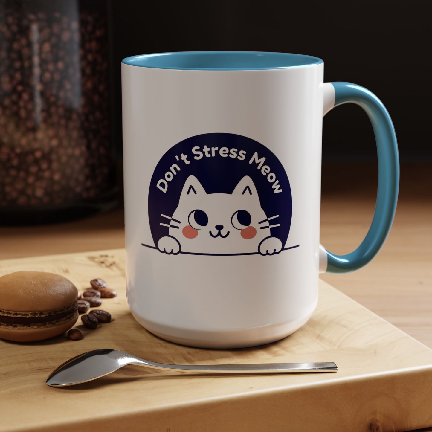 Don't Stress Meow Cat Coffee Mug — Cute Accent Ceramic Mug (11/15 oz)