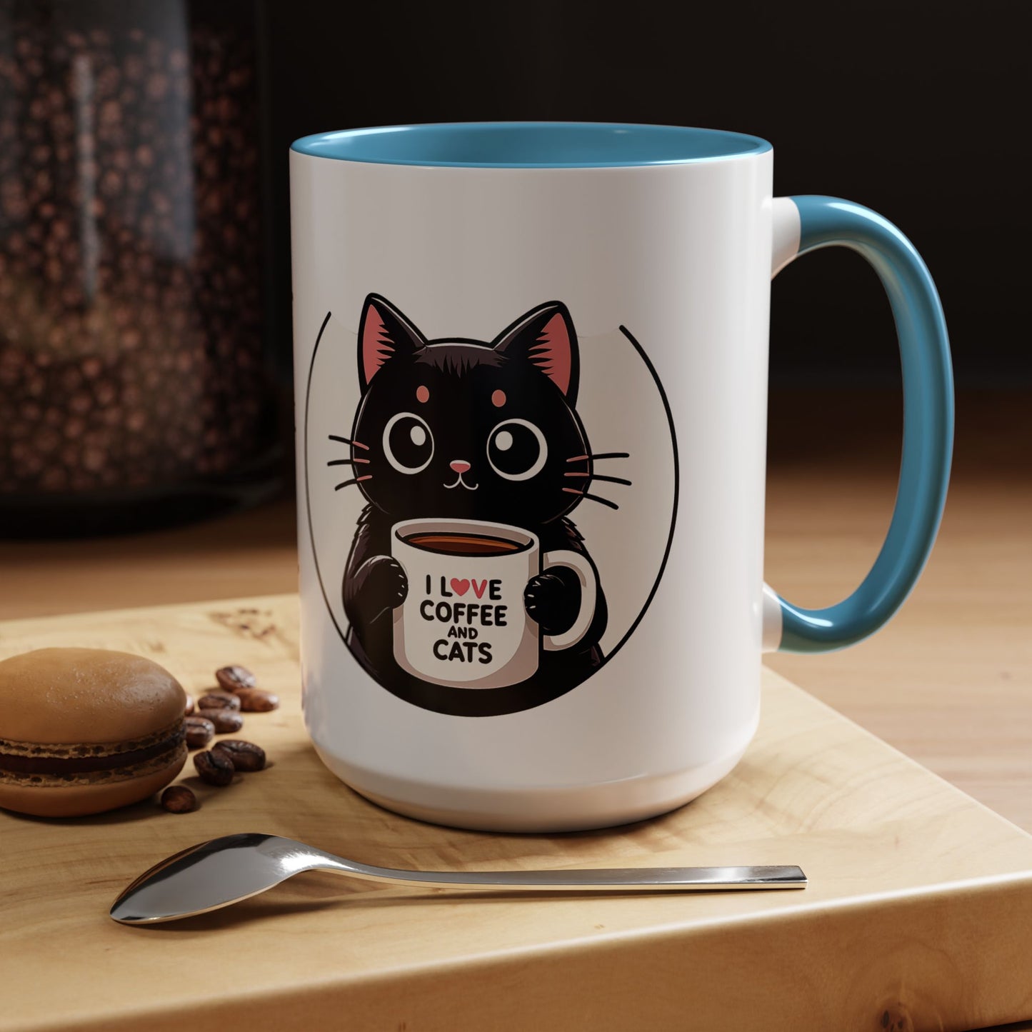 Cat Lover Coffee Mug — "I Love Coffee & Cats" Accent Ceramic Mug (11/15oz)
