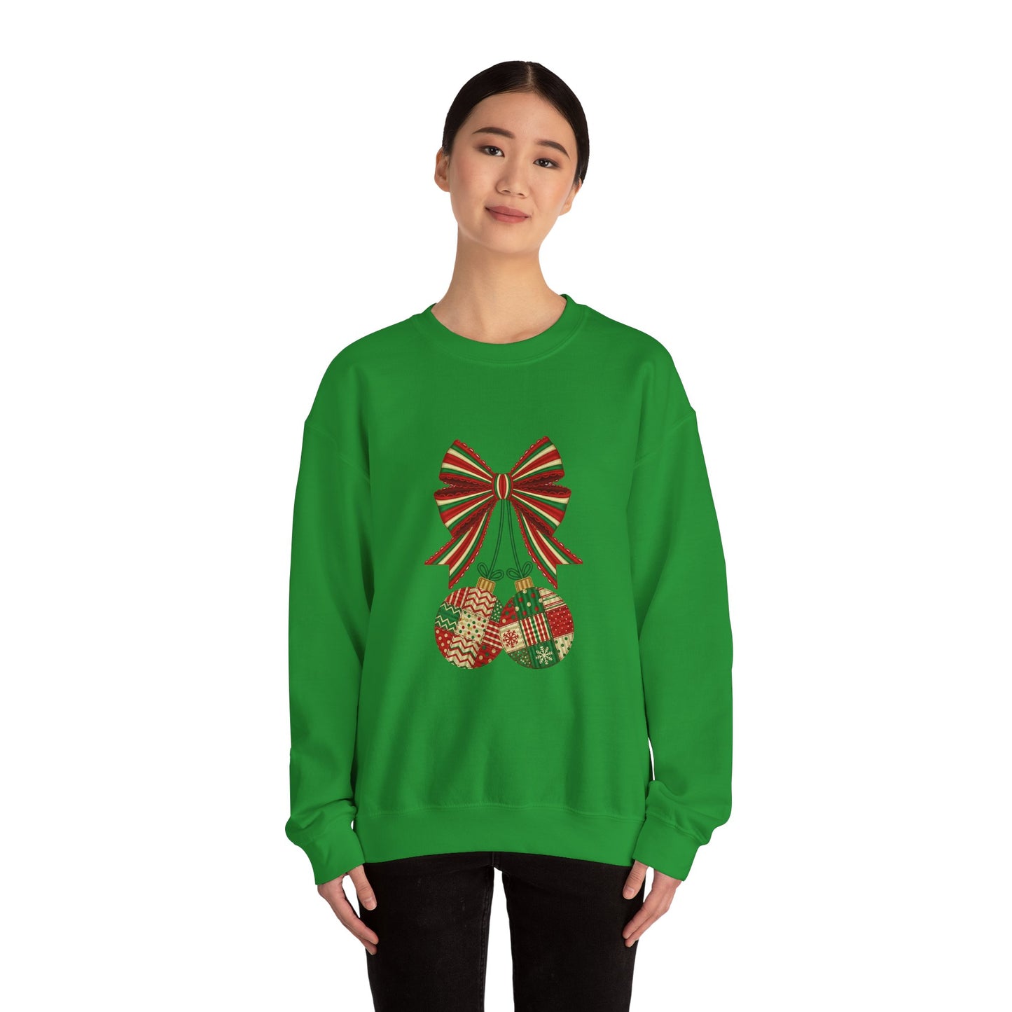 Christmas Ornament Crewneck Sweatshirt – Festive Bow & Patchwork Baubles