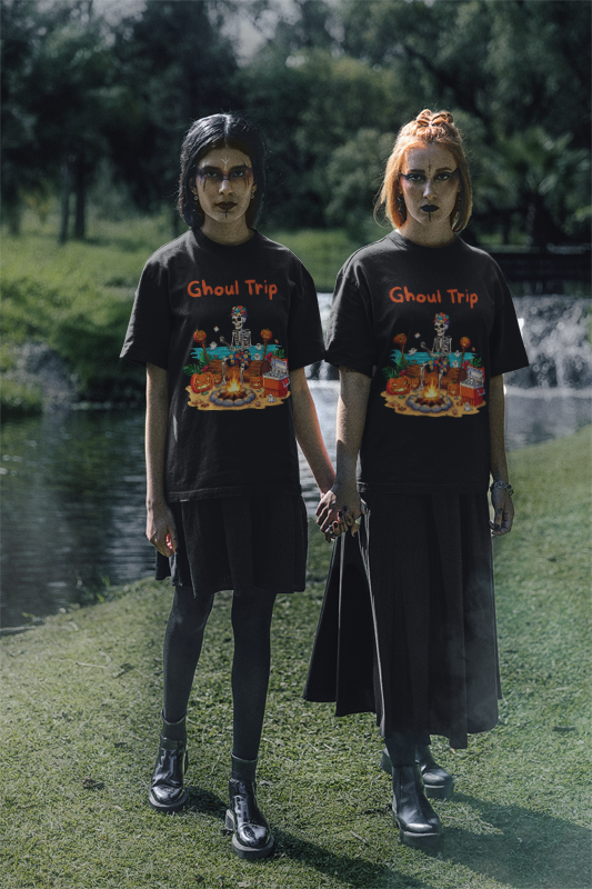 Halloween Ghoul Trip Tee, Unisex Skeleton T-Shirt, Spooky Camping Shirt, Halloween Party Apparel, Fall Themed Gift