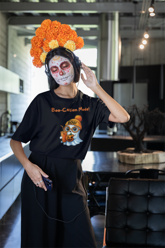 Boo-Cation Mode Ghost Tee, Unisex Halloween Shirt, Cute Fall Fashion, Spooky Season Gift, Fun Ghost Graphic Tee