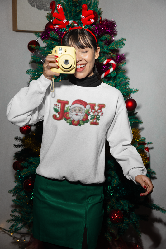 Christmas 'JOY' Crewneck Sweatshirt with Santa Floral Design
