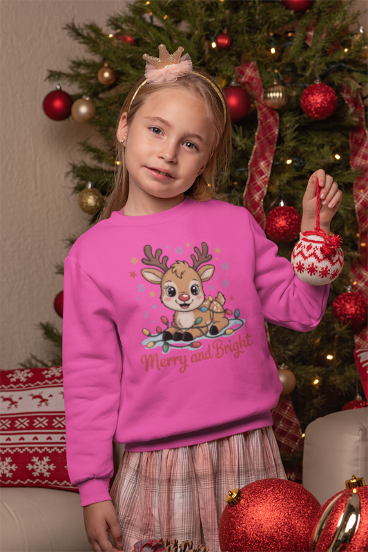 Merry and Bright Reindeer Youth Sweatshirt