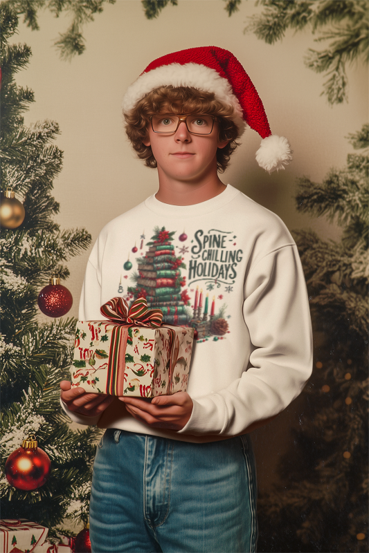 Sweatshirt — "Spine-Chilling Holidays" Book Stack Christmas Crewneck