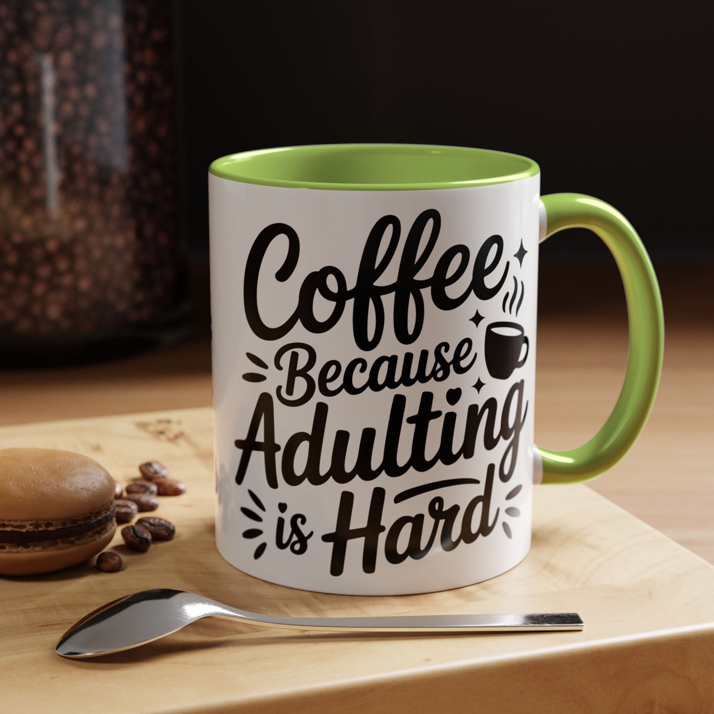 Coffee Mug – “Coffee Because Adulting Is Hard” Accent Ceramic Mug