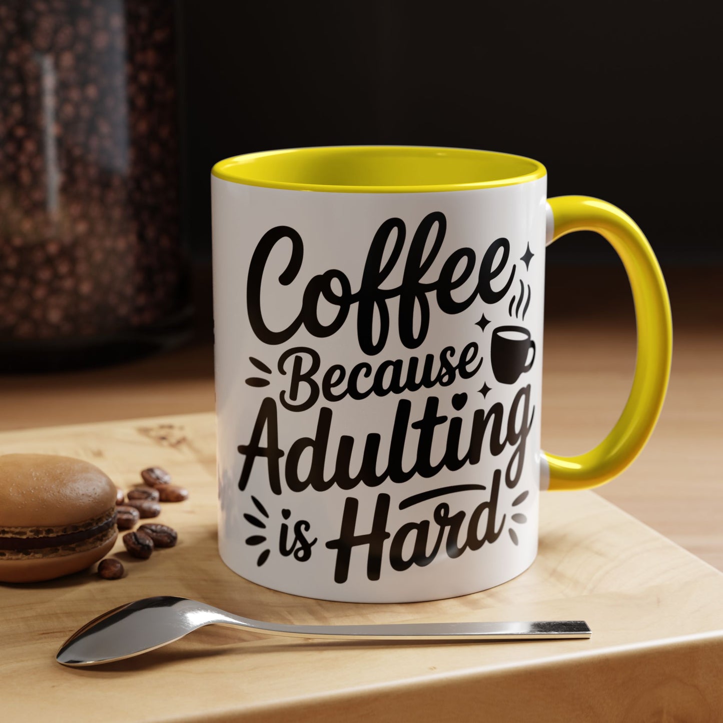 Coffee Mug – “Coffee Because Adulting Is Hard” Accent Ceramic Mug