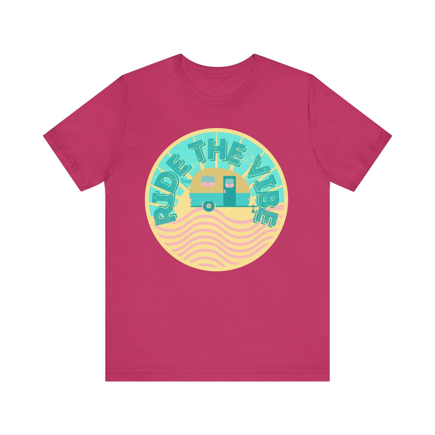 Retro Camping Tee - "Ride the Vibe" Unisex Jersey Short Sleeve Shirt, Summer Fun Shirt, Travel T-Shirt, Adventure Apparel, Outdoorsy Gift