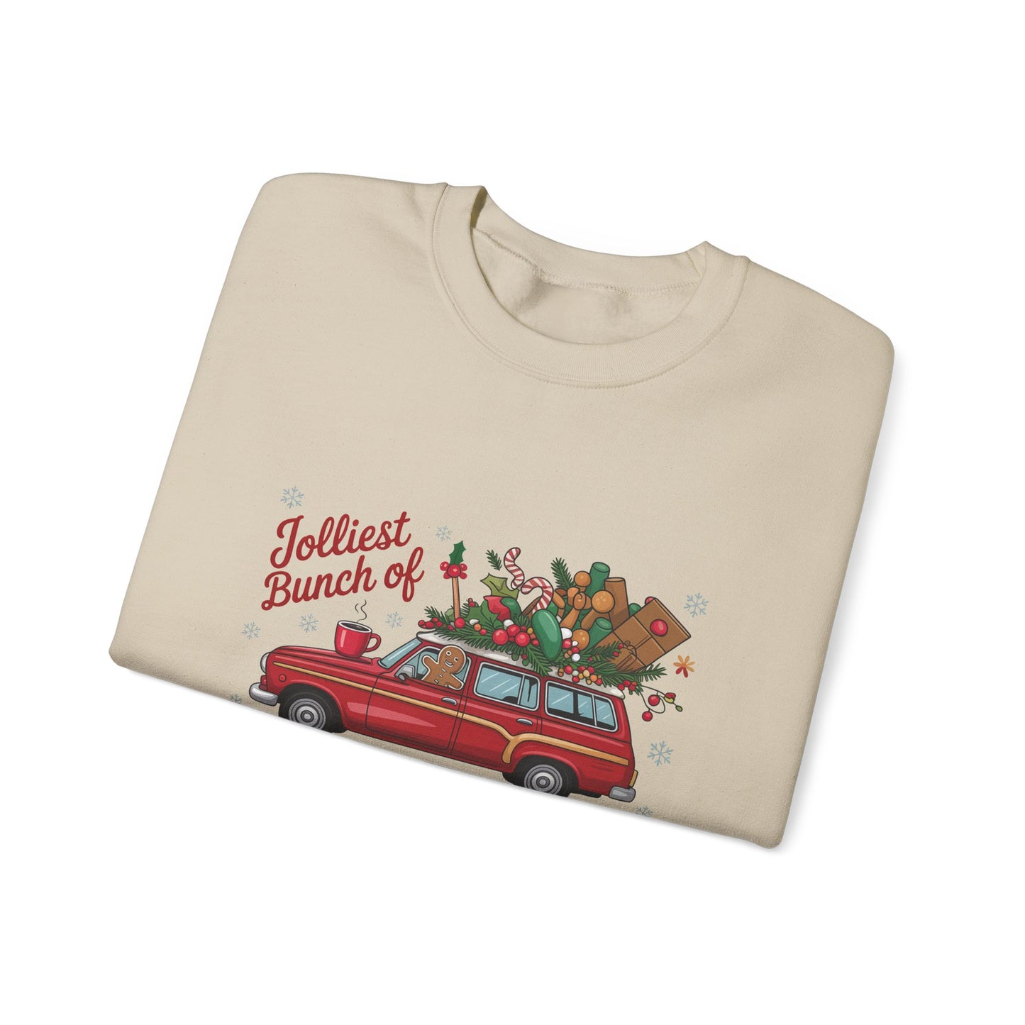 Holiday Crewneck Sweatshirt - "Jolliest Bunch of Assholes This Side of the Nuthouse" Vintage Car Christmas Design