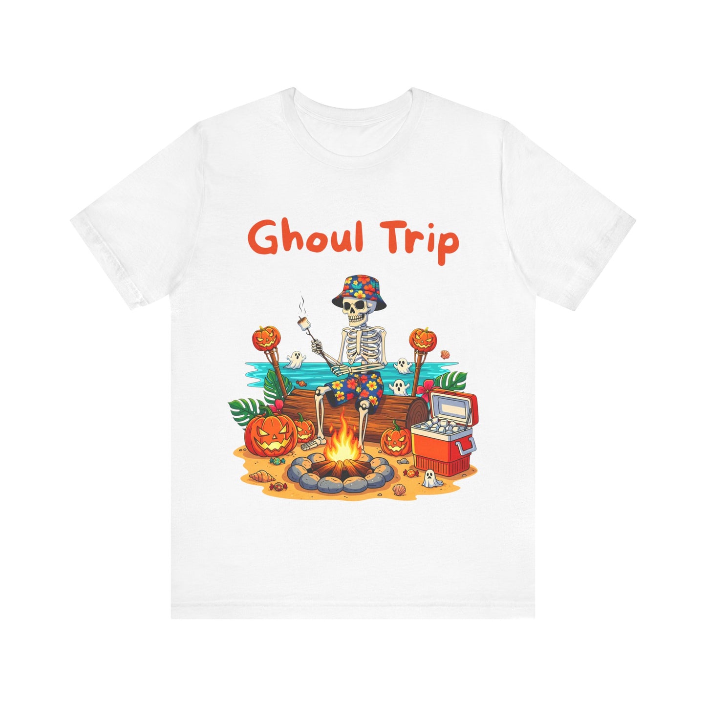 Halloween Ghoul Trip Tee, Unisex Skeleton T-Shirt, Spooky Camping Shirt, Halloween Party Apparel, Fall Themed Gift
