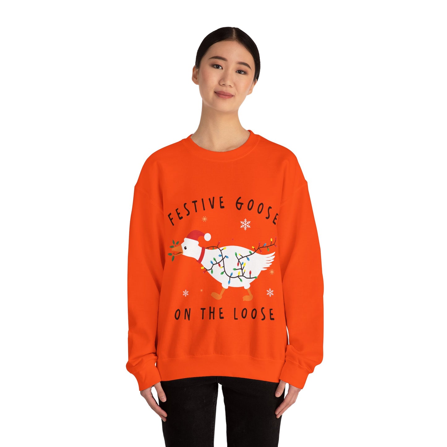 Festive Goose Crewneck Sweatshirt — "Festive Goose On The Loose" Holiday Sweatshirt