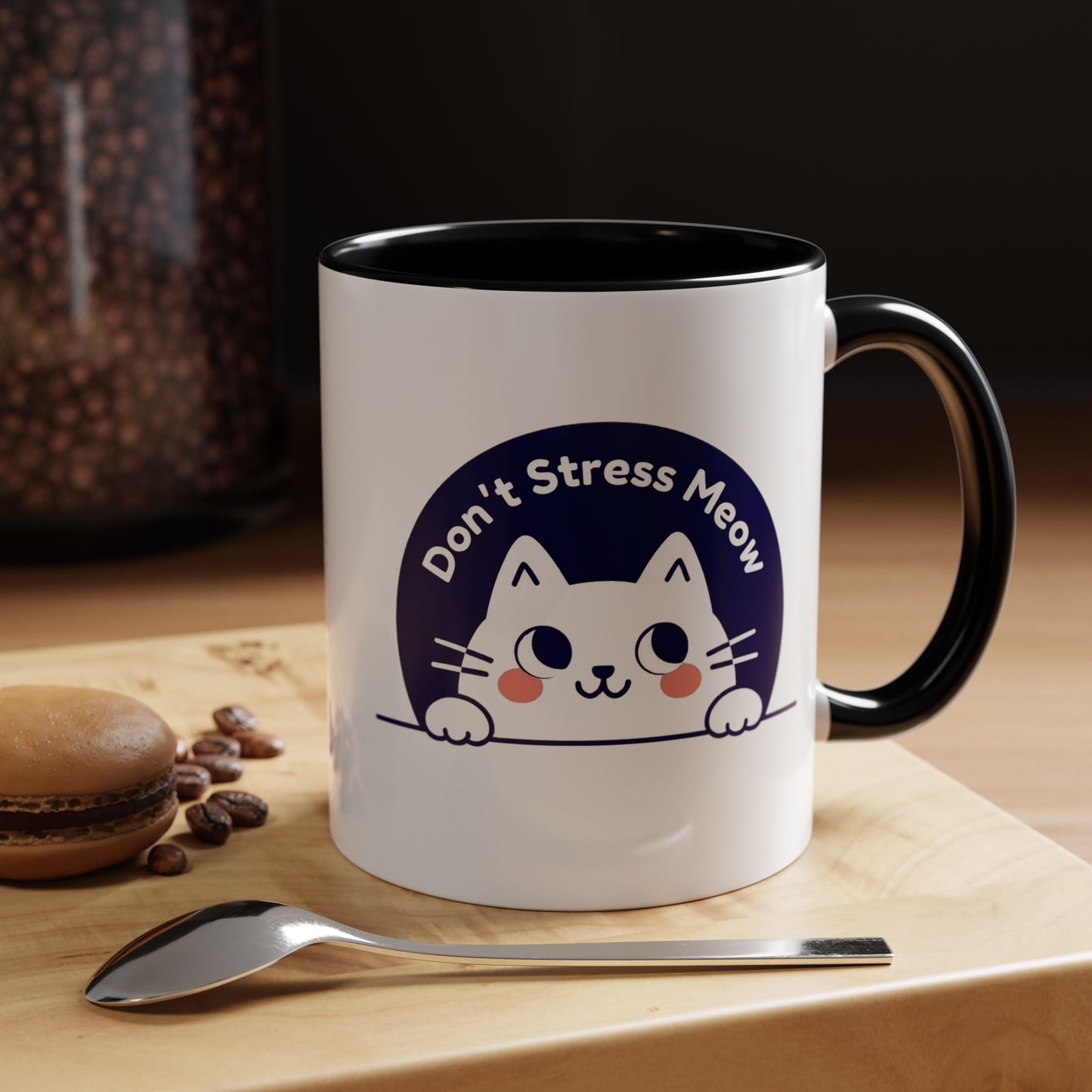 Don't Stress Meow Cat Coffee Mug — Cute Accent Ceramic Mug (11/15 oz)