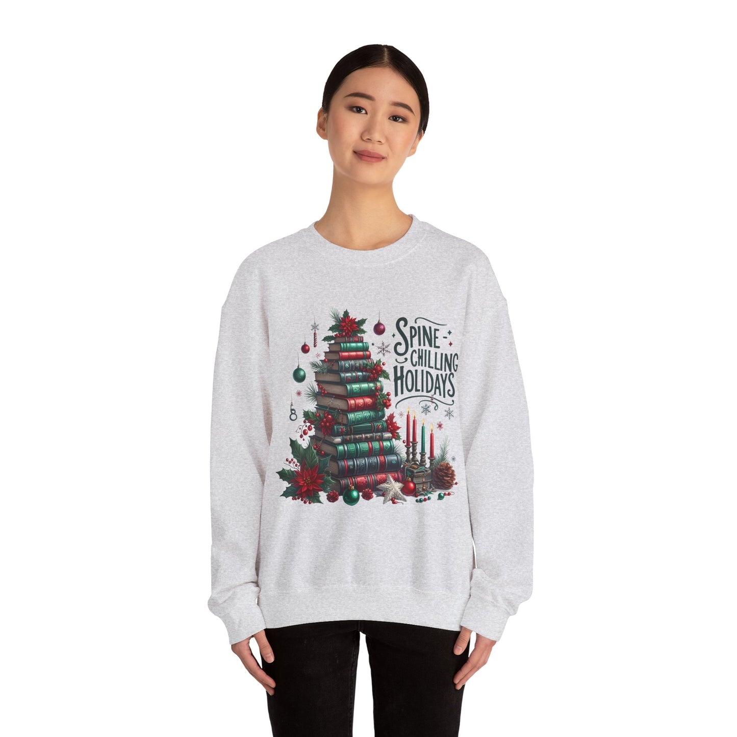 Sweatshirt — "Spine-Chilling Holidays" Book Stack Christmas Crewneck