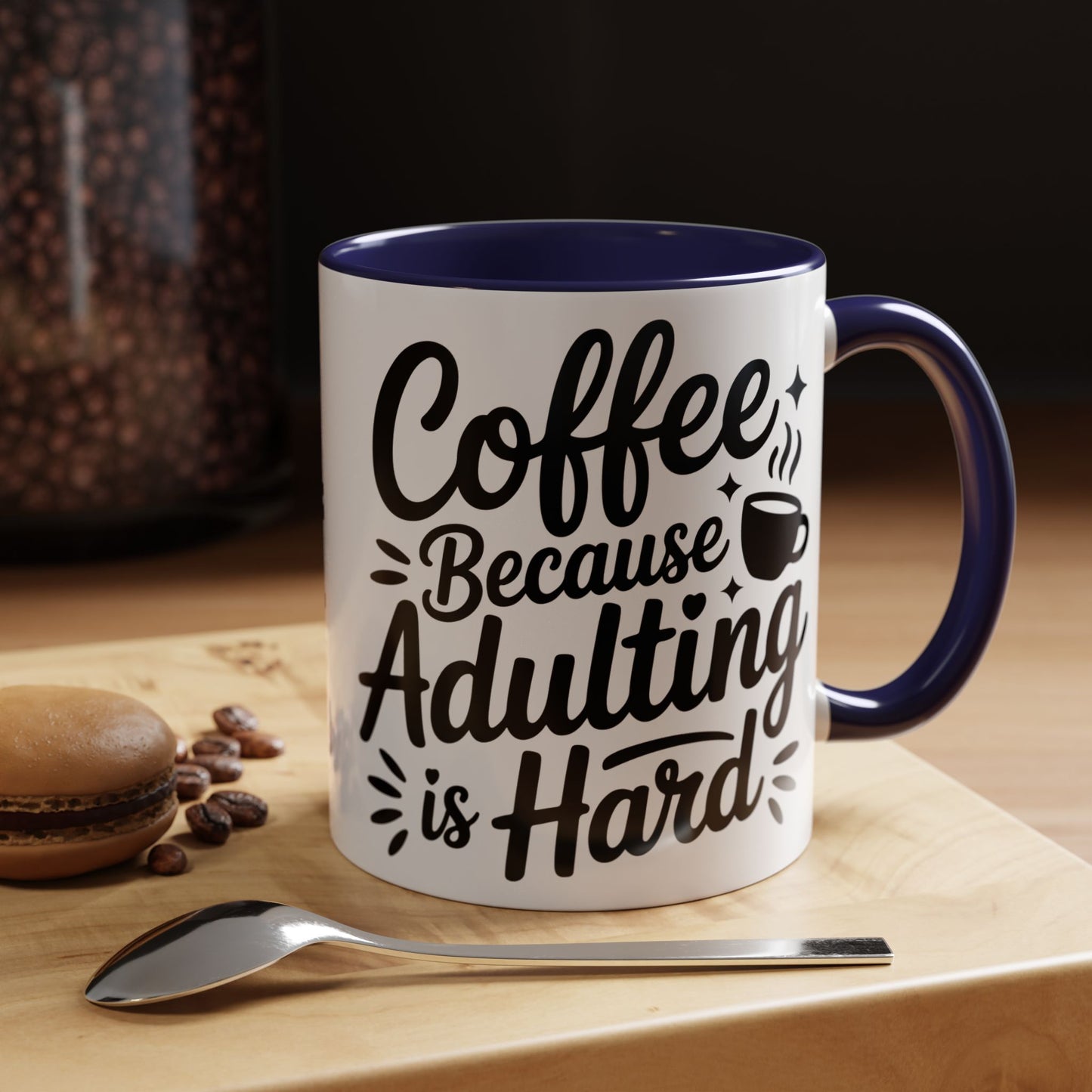 Coffee Mug – “Coffee Because Adulting Is Hard” Accent Ceramic Mug
