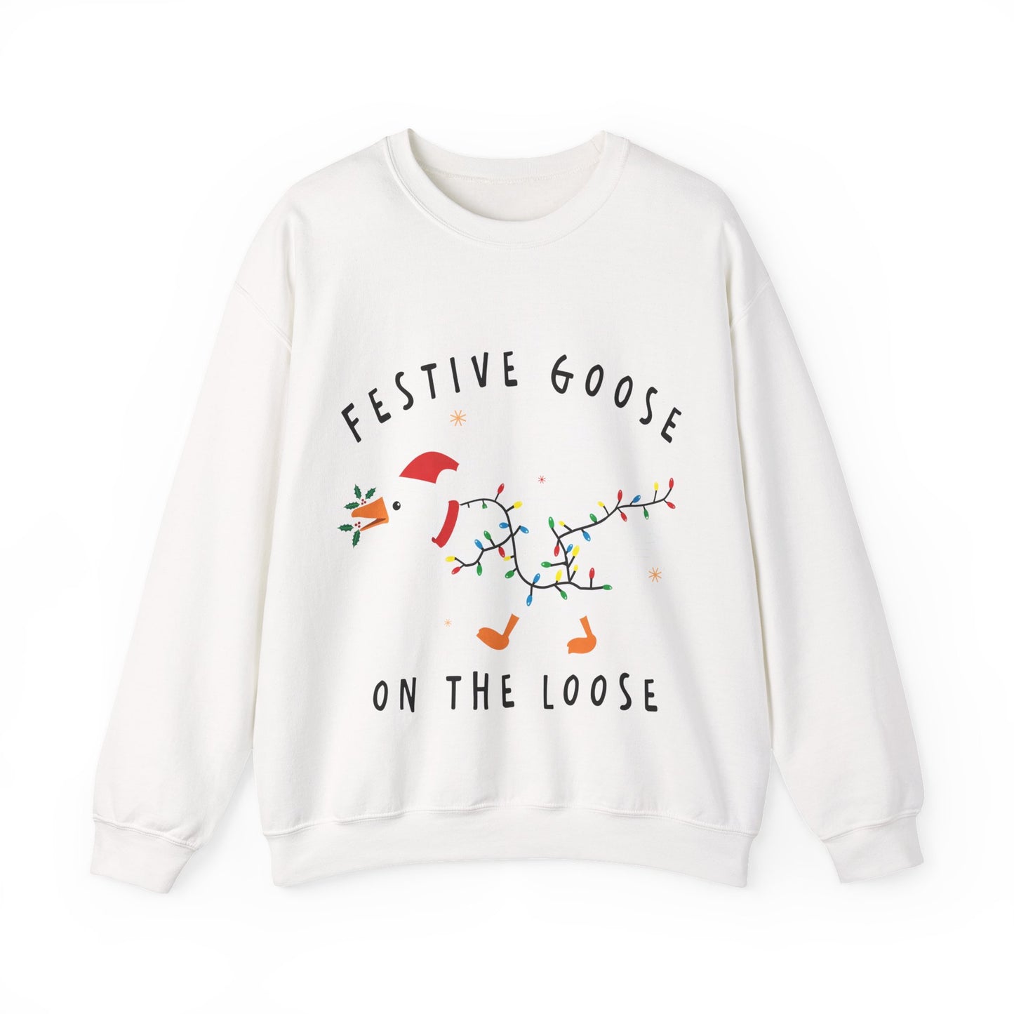Festive Goose Crewneck Sweatshirt — "Festive Goose On The Loose" Holiday Sweatshirt