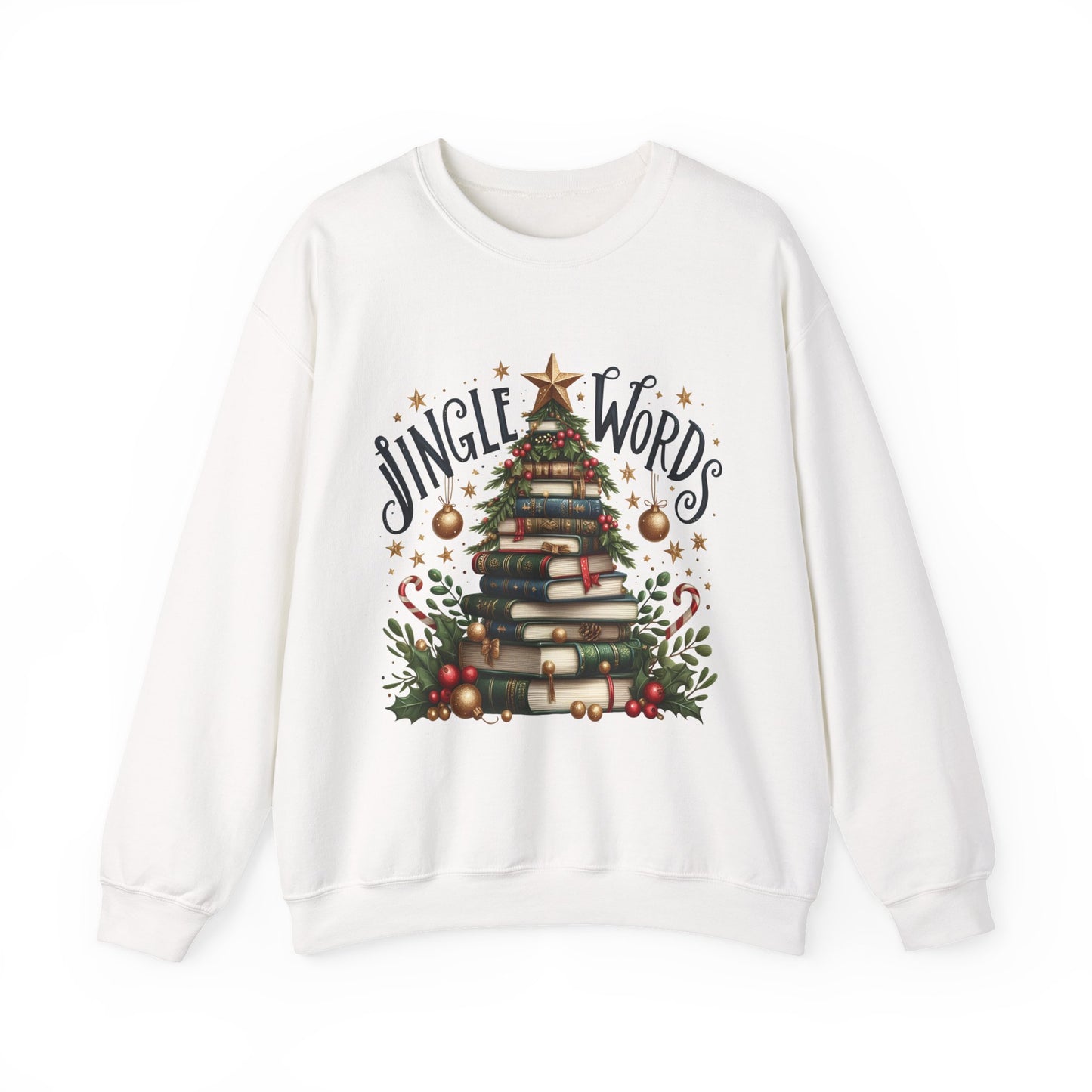 Christmas Book Tree Sweatshirt — "Jingle Words" Literary Holiday Crewneck