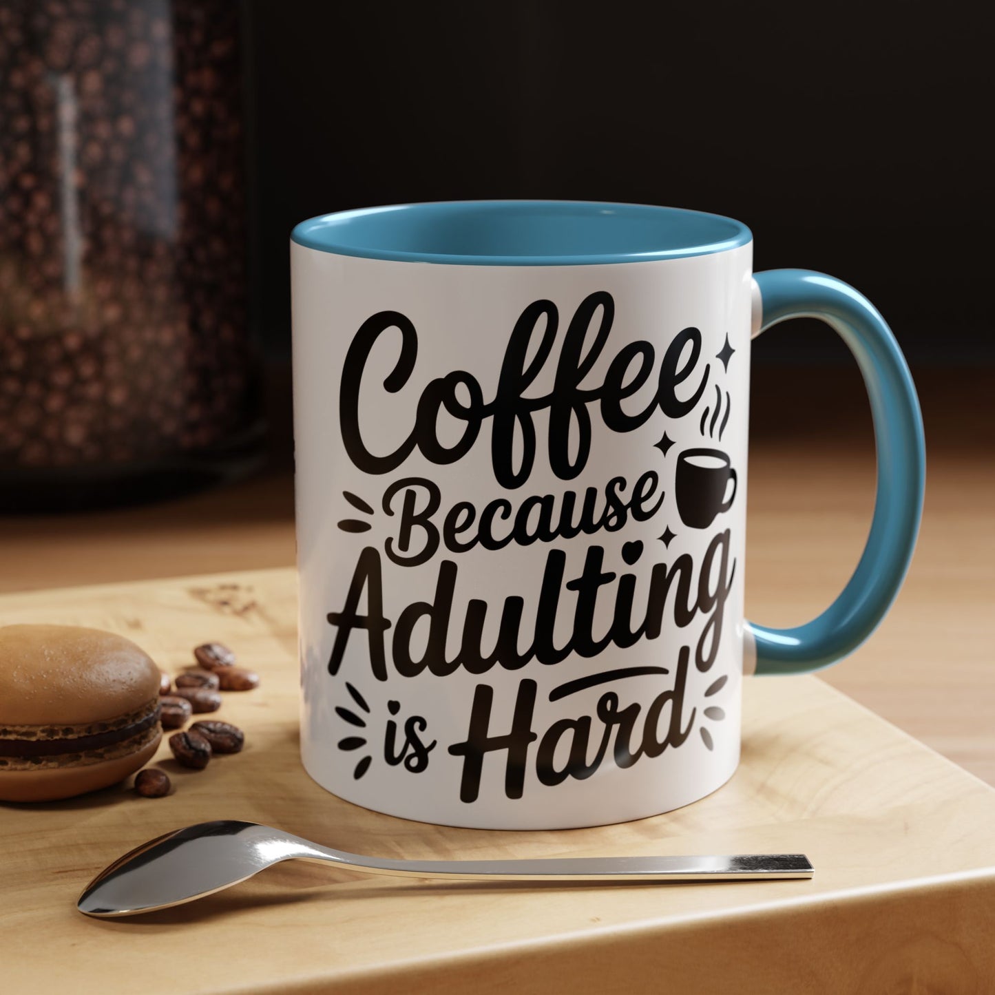 Coffee Mug – “Coffee Because Adulting Is Hard” Accent Ceramic Mug