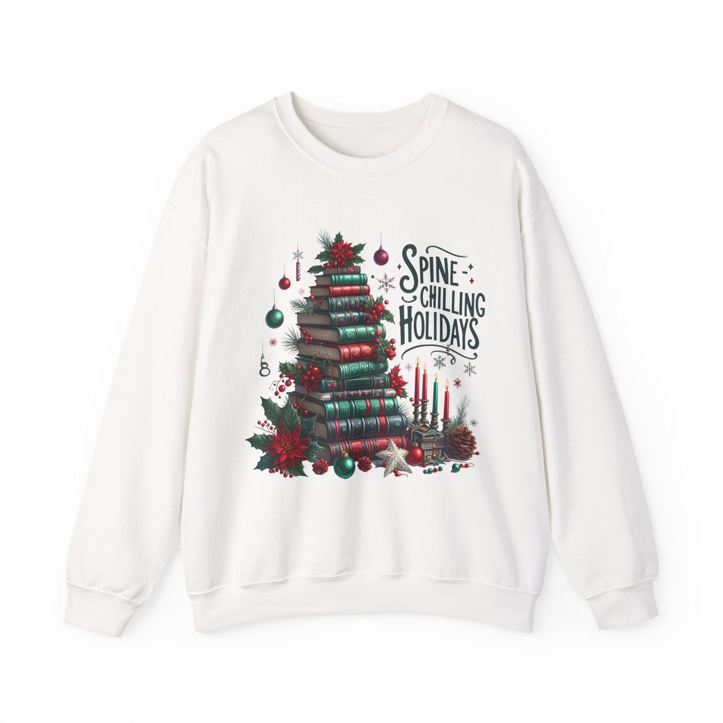 Sweatshirt — "Spine-Chilling Holidays" Book Stack Christmas Crewneck