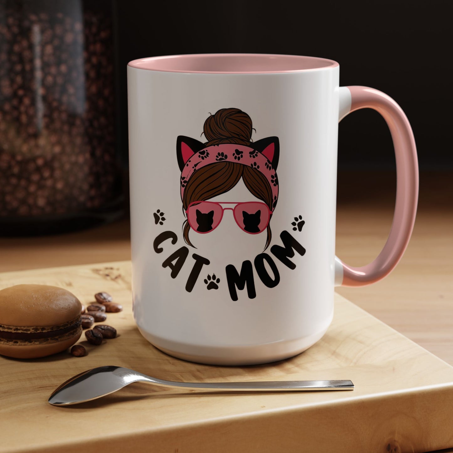 Cat Mom Accent Mug — Cute Cat Paw Graphic Coffee Cup (11/15oz)