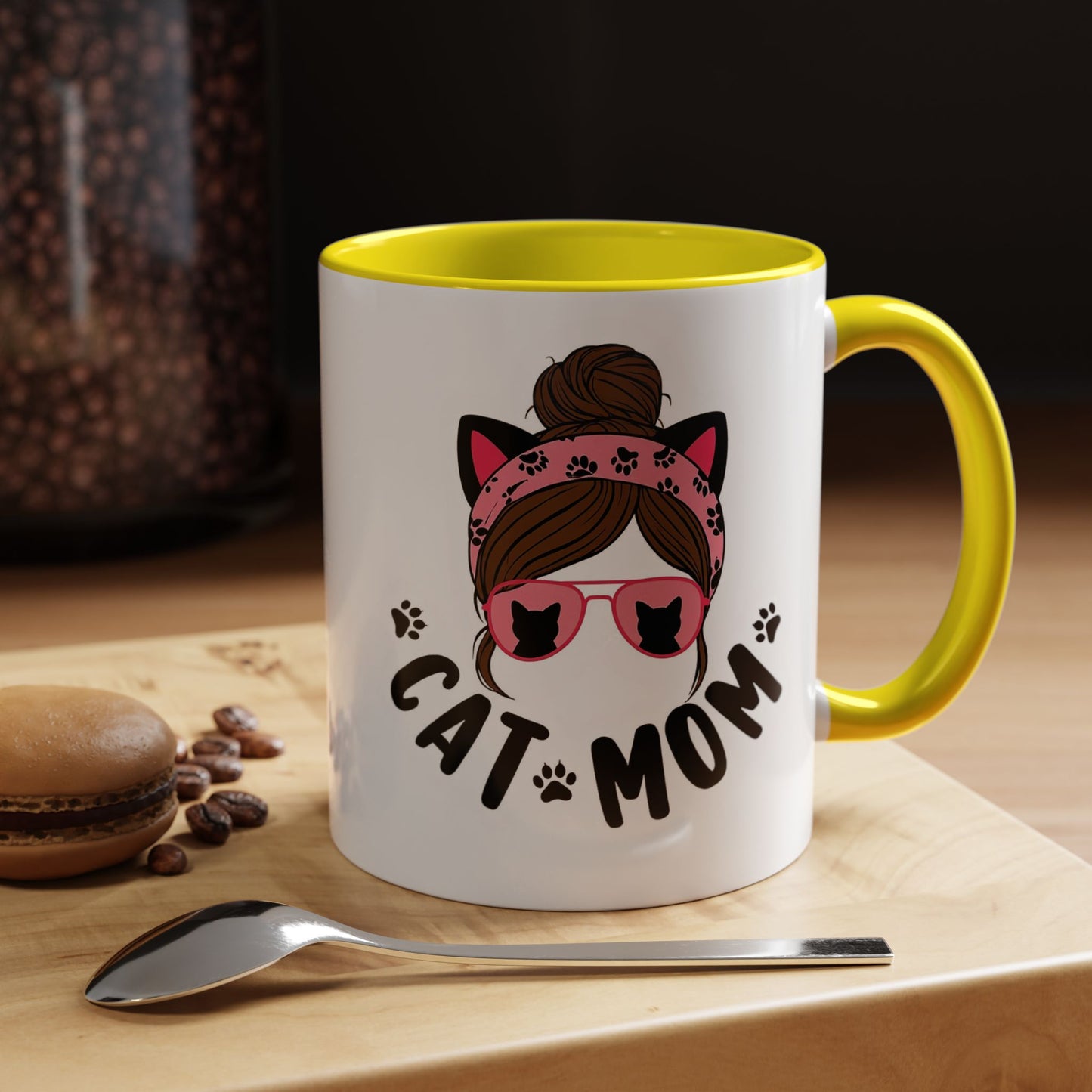 Cat Mom Accent Mug — Cute Cat Paw Graphic Coffee Cup (11/15oz)