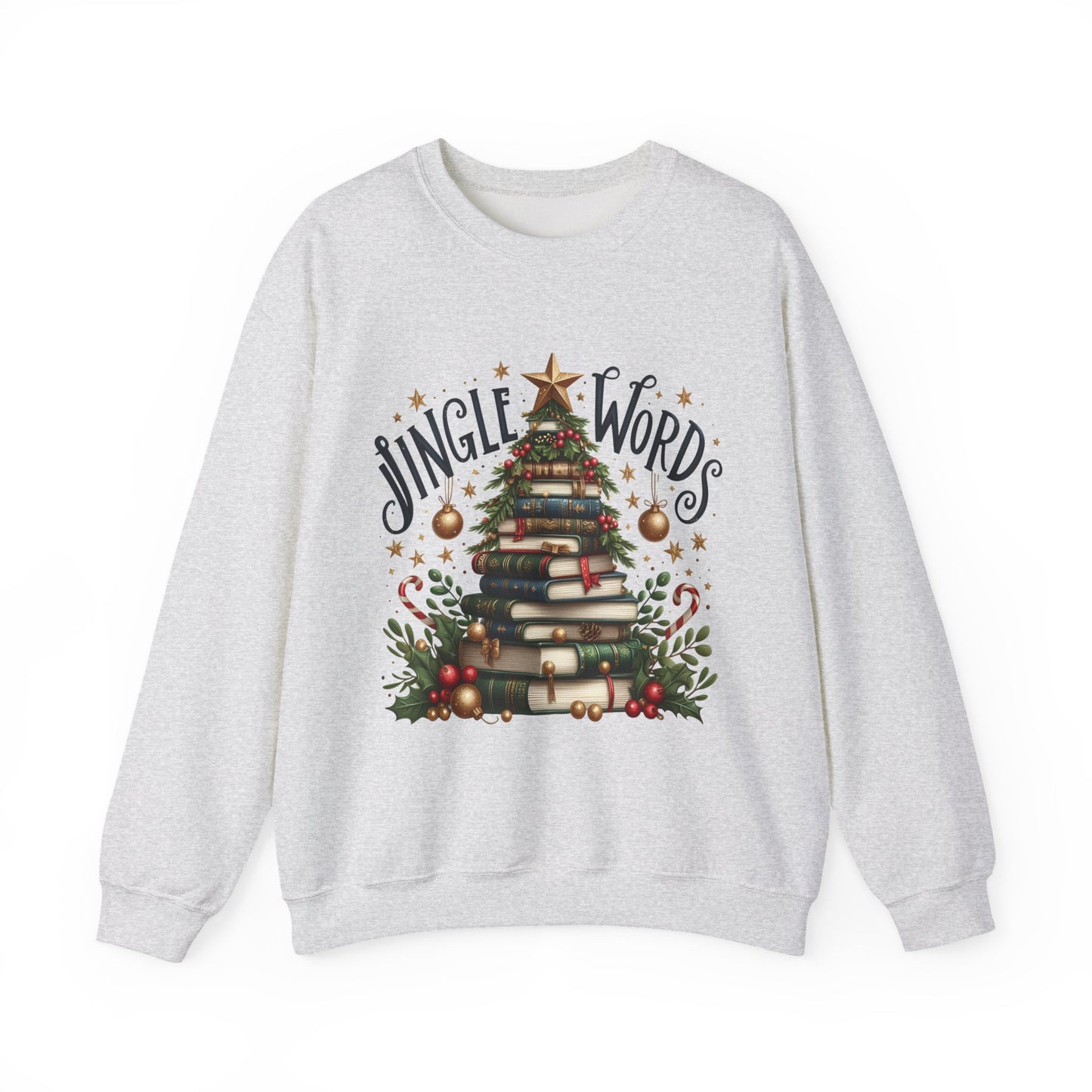 Christmas Book Tree Sweatshirt — "Jingle Words" Literary Holiday Crewneck