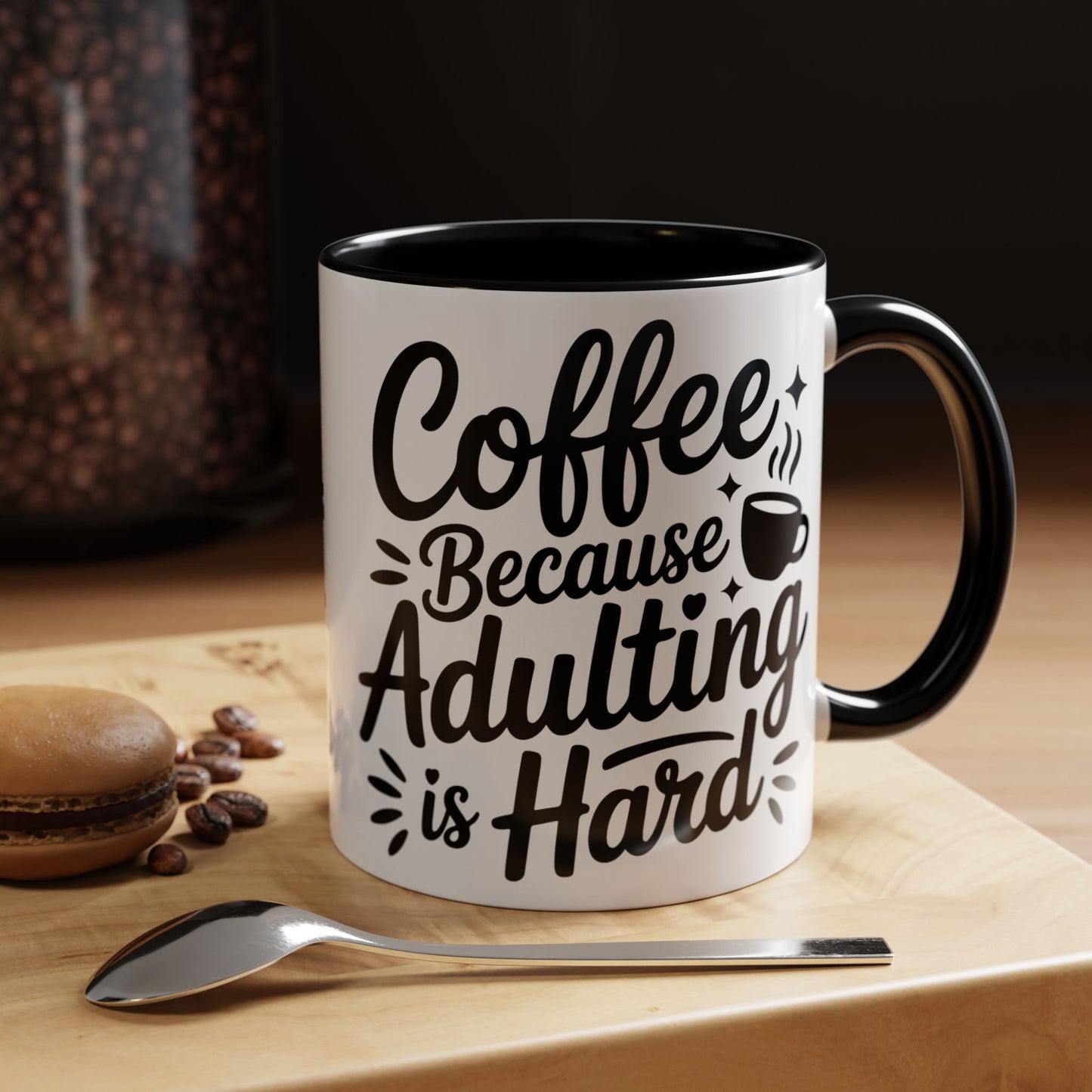 Coffee Mug – “Coffee Because Adulting Is Hard” Accent Ceramic Mug