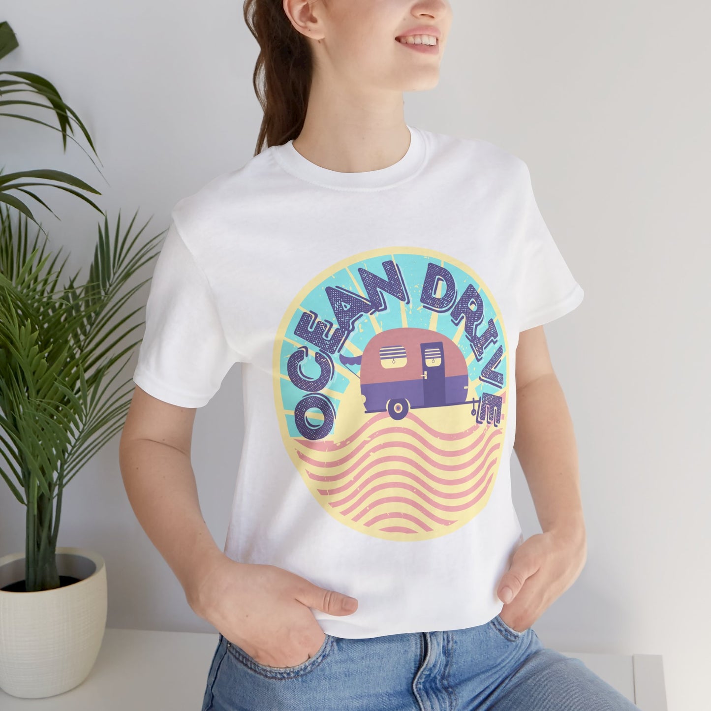 Ocean Drive Unisex Tee - Retro Beach Vibe, Summer Essential, Gift for Travelers, Vacation Shirt, Relaxed Casual Wear