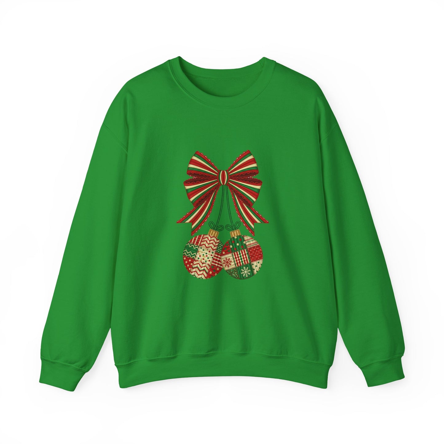 Christmas Ornament Crewneck Sweatshirt – Festive Bow & Patchwork Baubles
