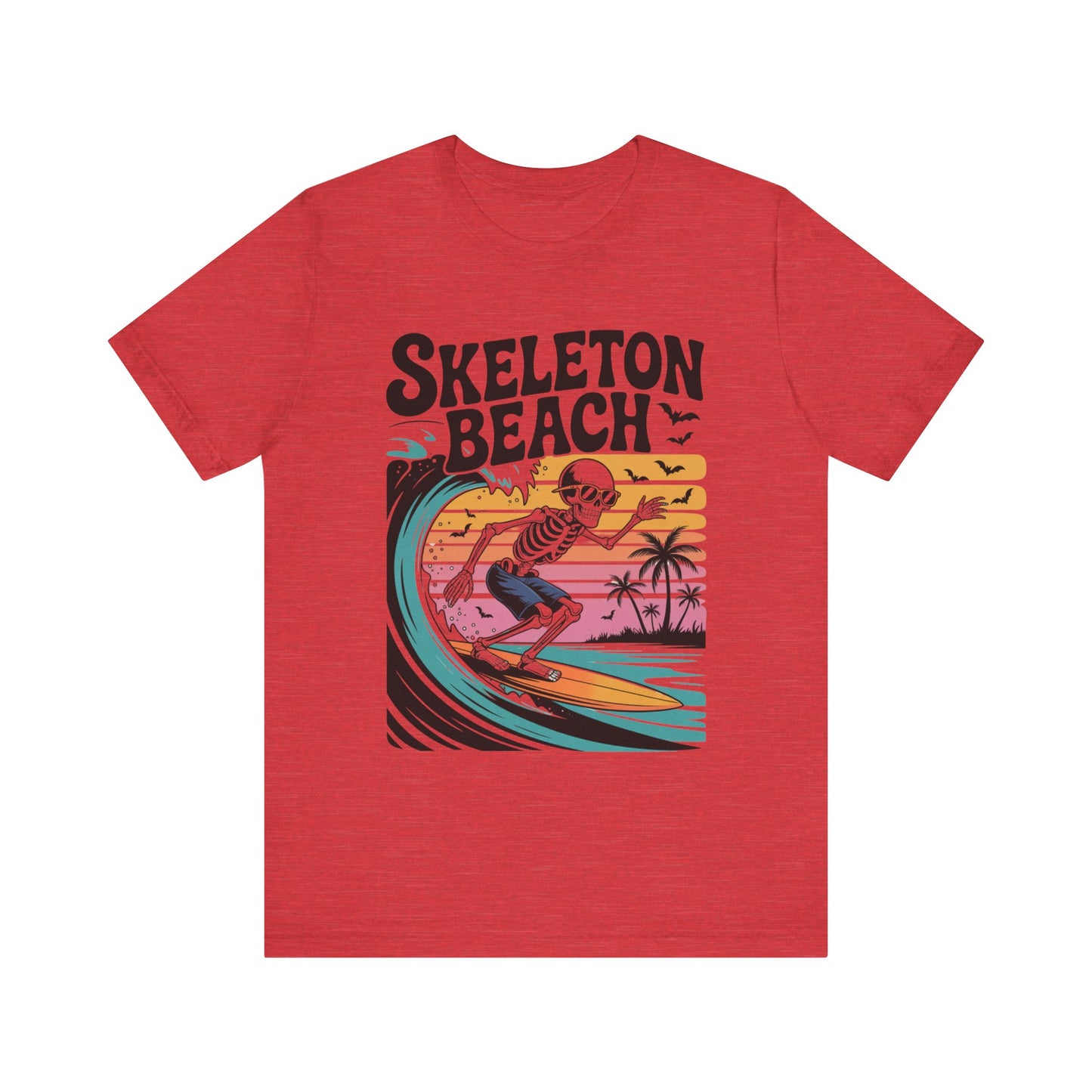 Skeleton Beach Surfing Tee for Summer, Unisex Tee, Beachwear, Vacation Shirt, Fun Gift