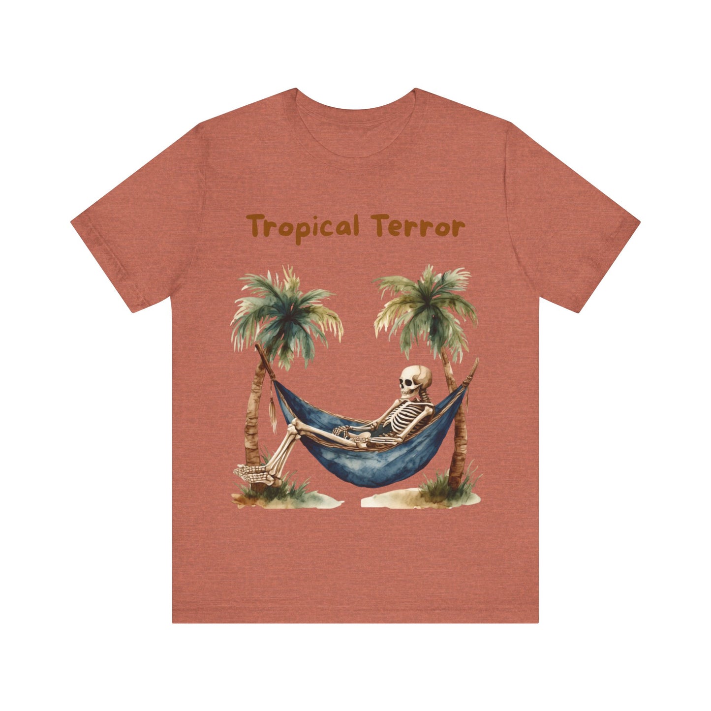 Tropical Terror Unisex Tee, Casual Summer Shirt, Skeleton Graphic T-shirt, Vacation Wear, Halloween Style, Beach Apparel