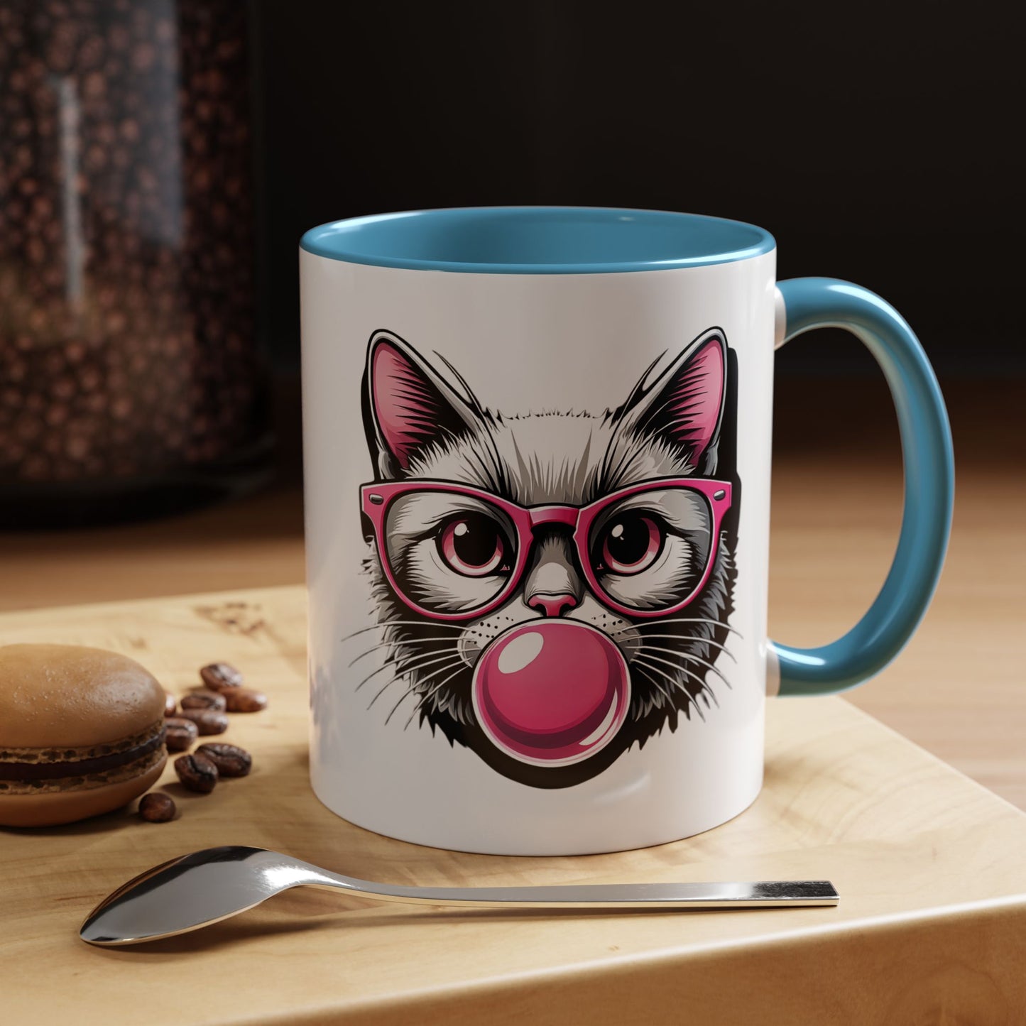 Cat with Pink Glasses & Bubblegum Coffee Mug — Cute Kitty Gift
