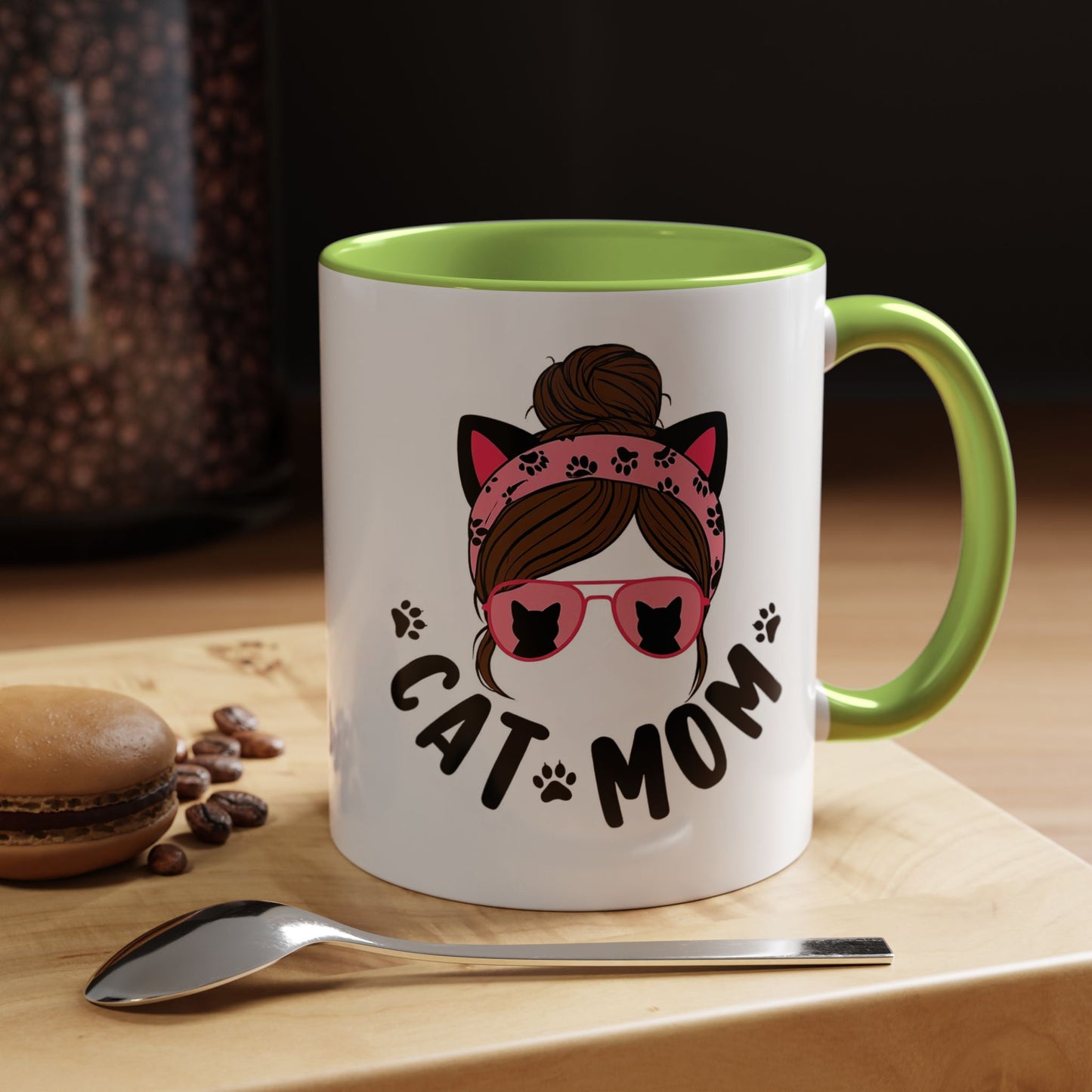 Cat Mom Accent Mug — Cute Cat Paw Graphic Coffee Cup (11/15oz)