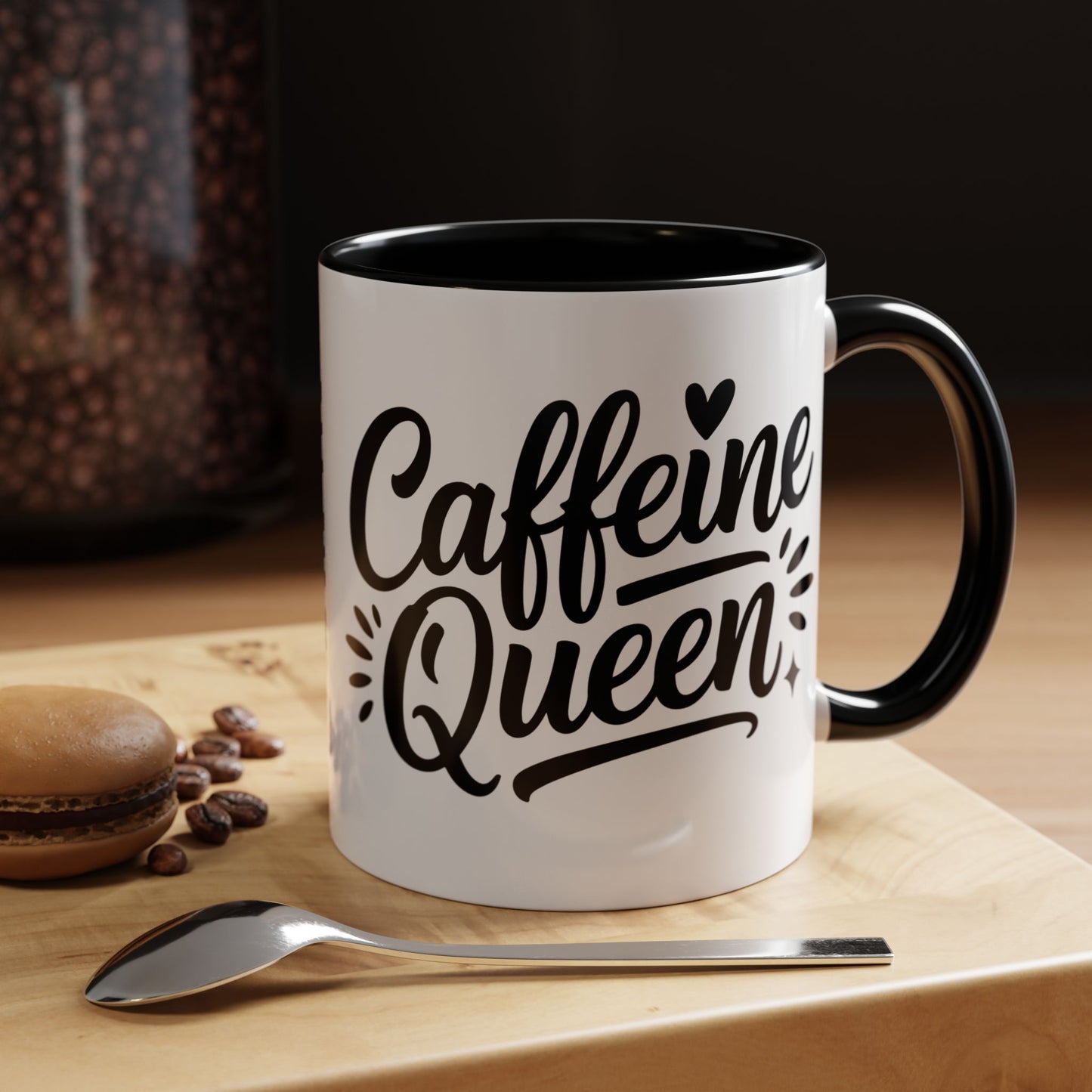 Caffeine Queen Accent Coffee Mug – 11/15oz Black-Handle Ceramic Mug