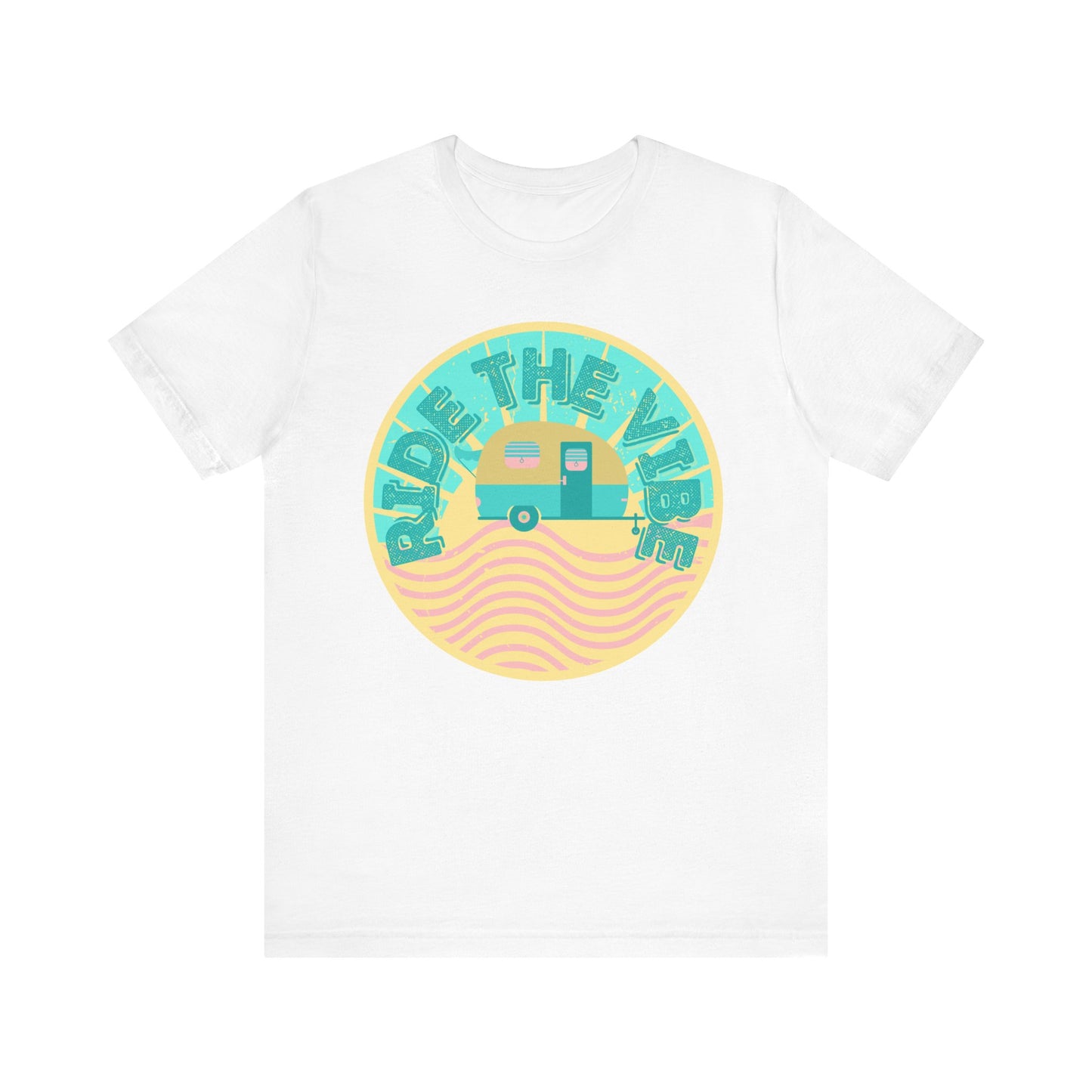 Retro Camping Tee - "Ride the Vibe" Unisex Jersey Short Sleeve Shirt, Summer Fun Shirt, Travel T-Shirt, Adventure Apparel, Outdoorsy Gift