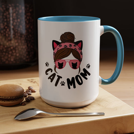 Cat Mom Accent Mug — Cute Cat Paw Graphic Coffee Cup (11/15oz)