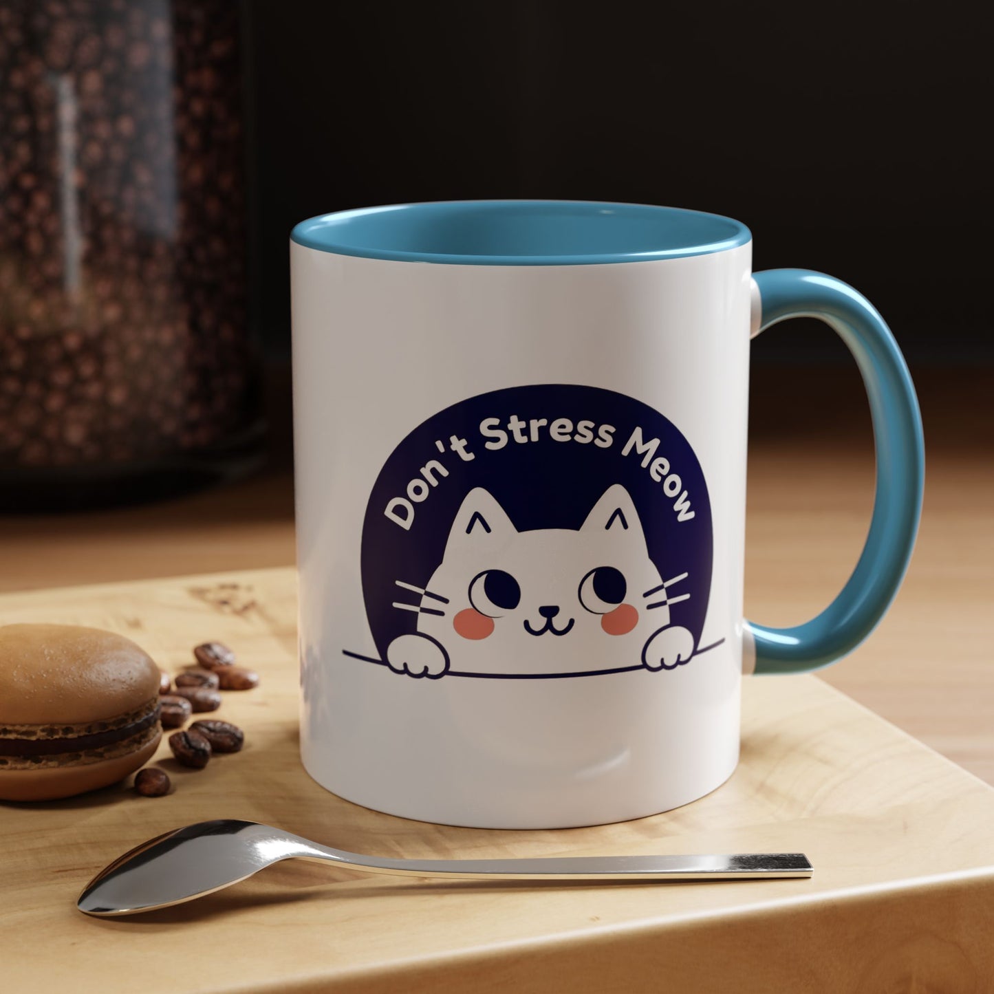 Don't Stress Meow Cat Coffee Mug — Cute Accent Ceramic Mug (11/15 oz)