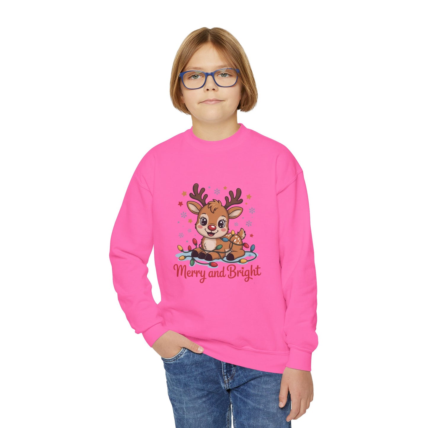 Merry and Bright Reindeer Youth Sweatshirt