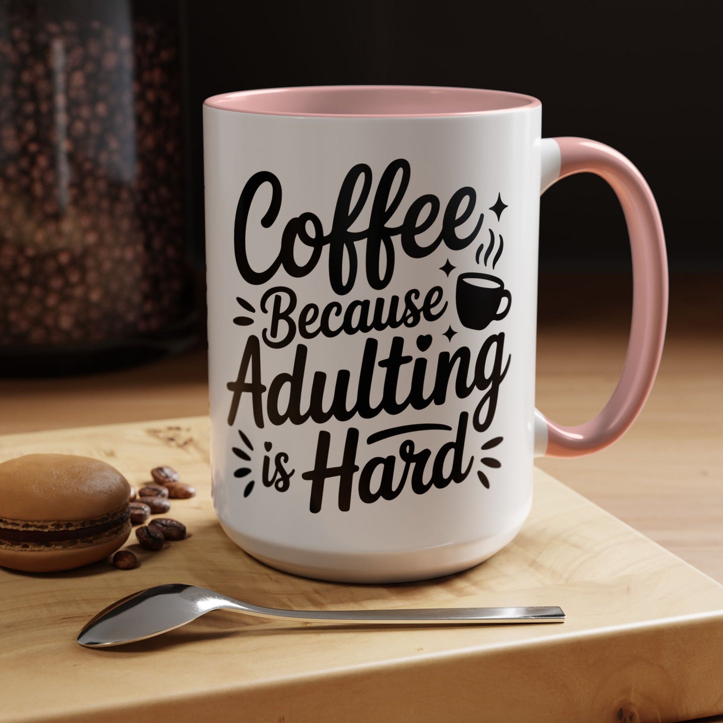Coffee Mug – “Coffee Because Adulting Is Hard” Accent Ceramic Mug