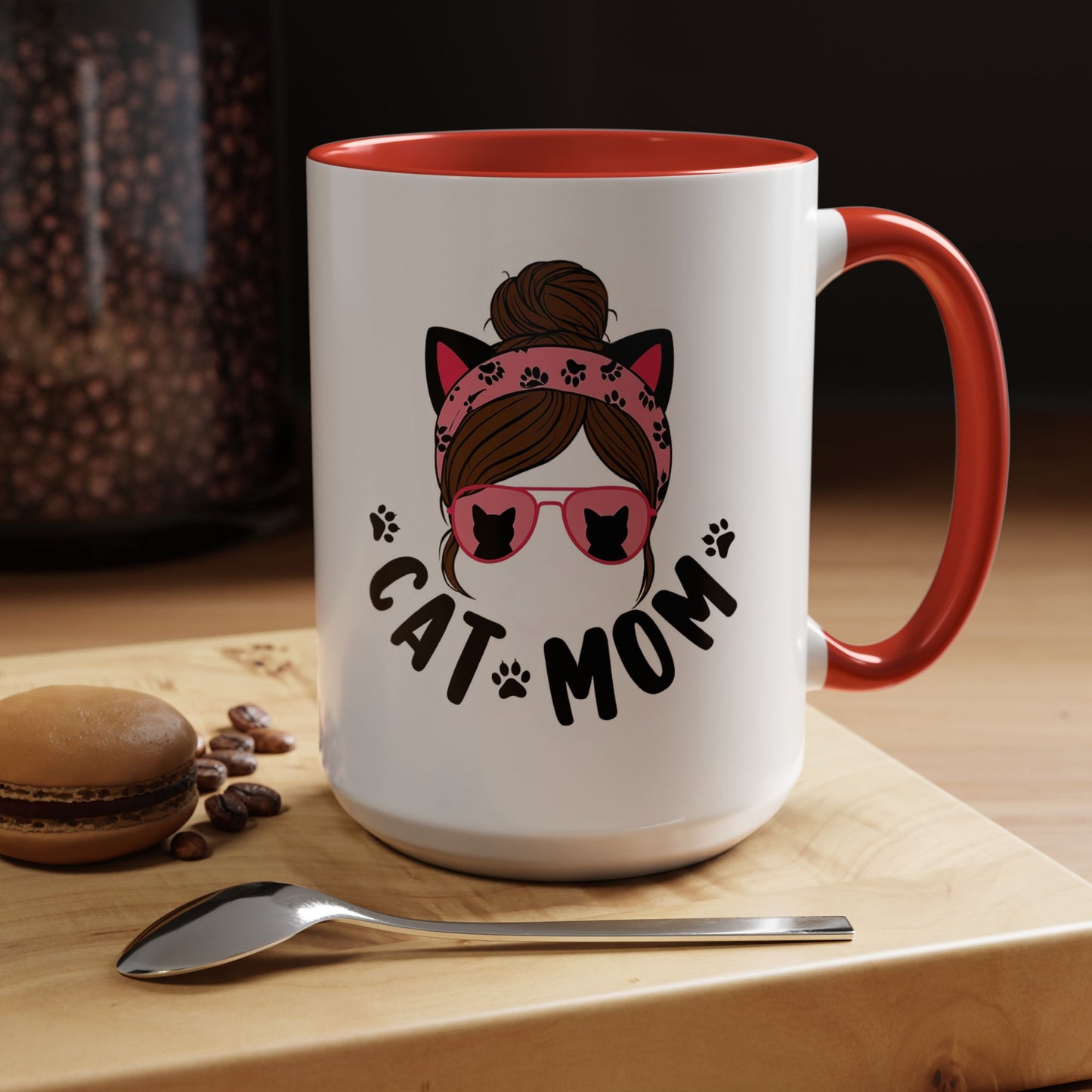 Cat Mom Accent Mug — Cute Cat Paw Graphic Coffee Cup (11/15oz)