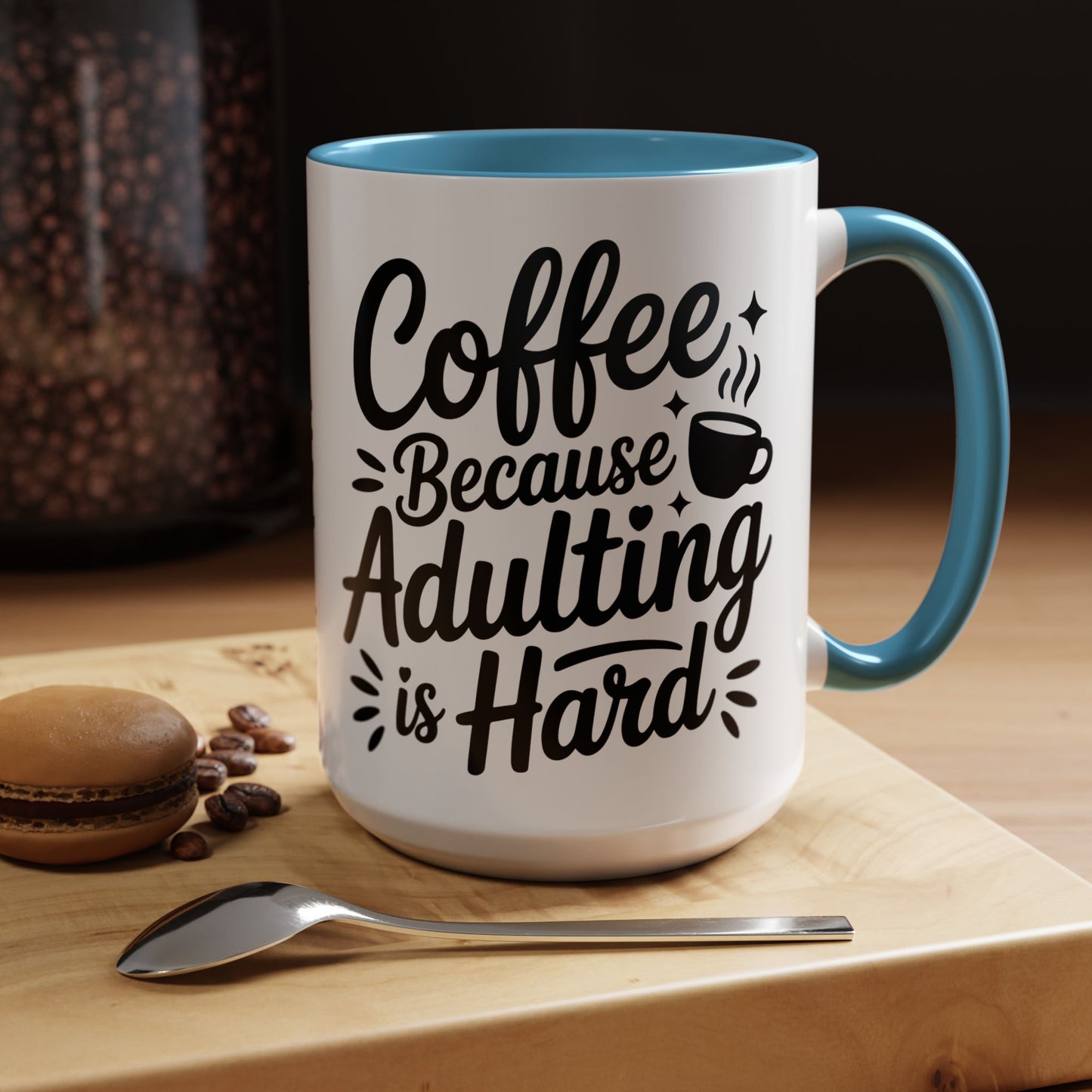 Coffee Mug – “Coffee Because Adulting Is Hard” Accent Ceramic Mug