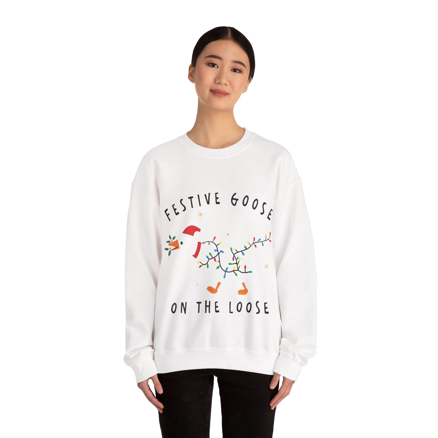 Festive Goose Crewneck Sweatshirt — "Festive Goose On The Loose" Holiday Sweatshirt