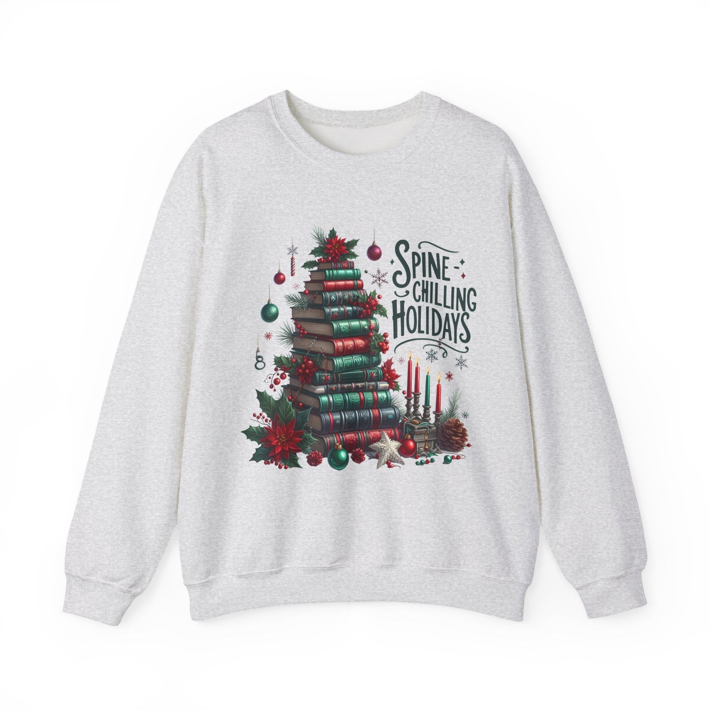 Sweatshirt — "Spine-Chilling Holidays" Book Stack Christmas Crewneck