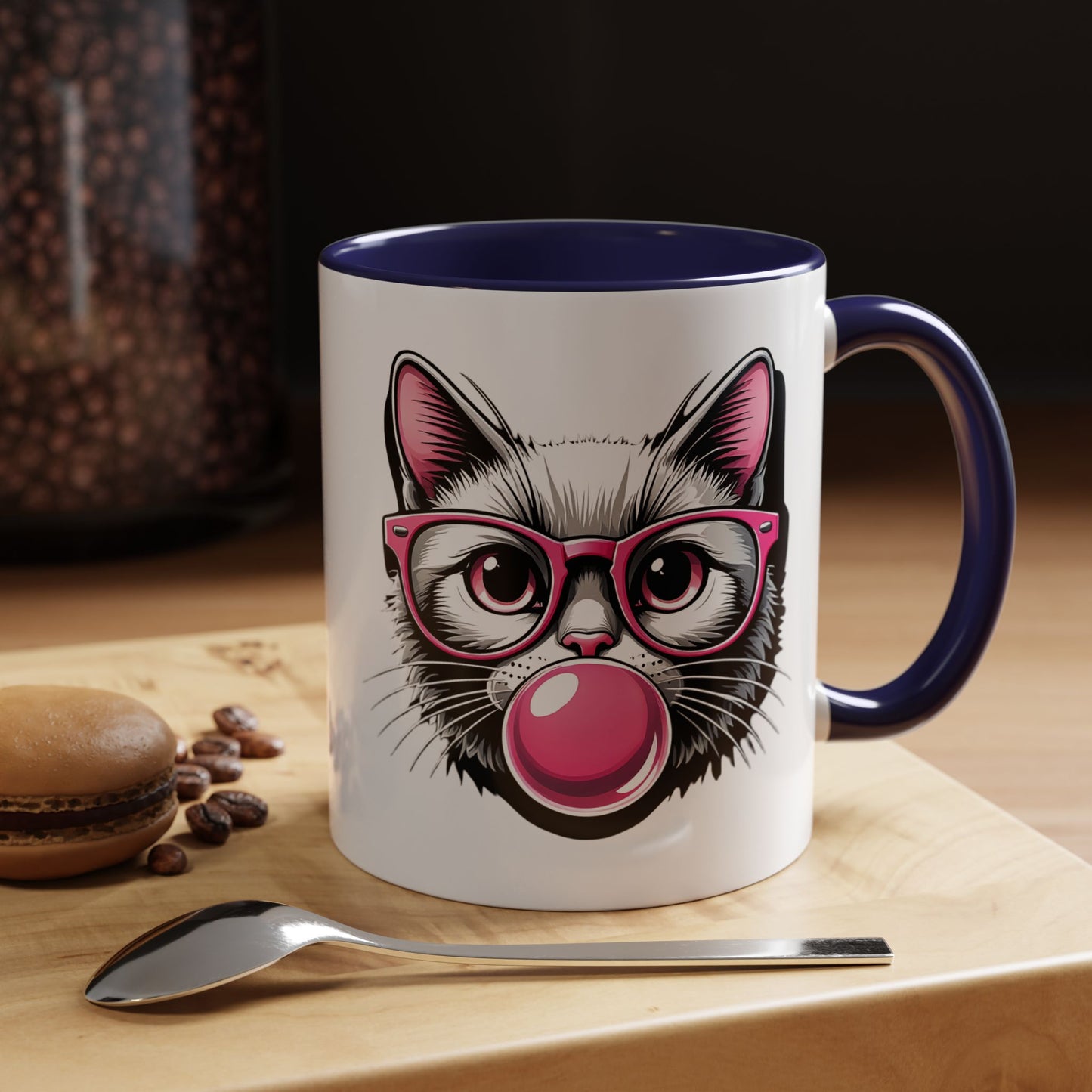 Cat with Pink Glasses & Bubblegum Coffee Mug — Cute Kitty Gift