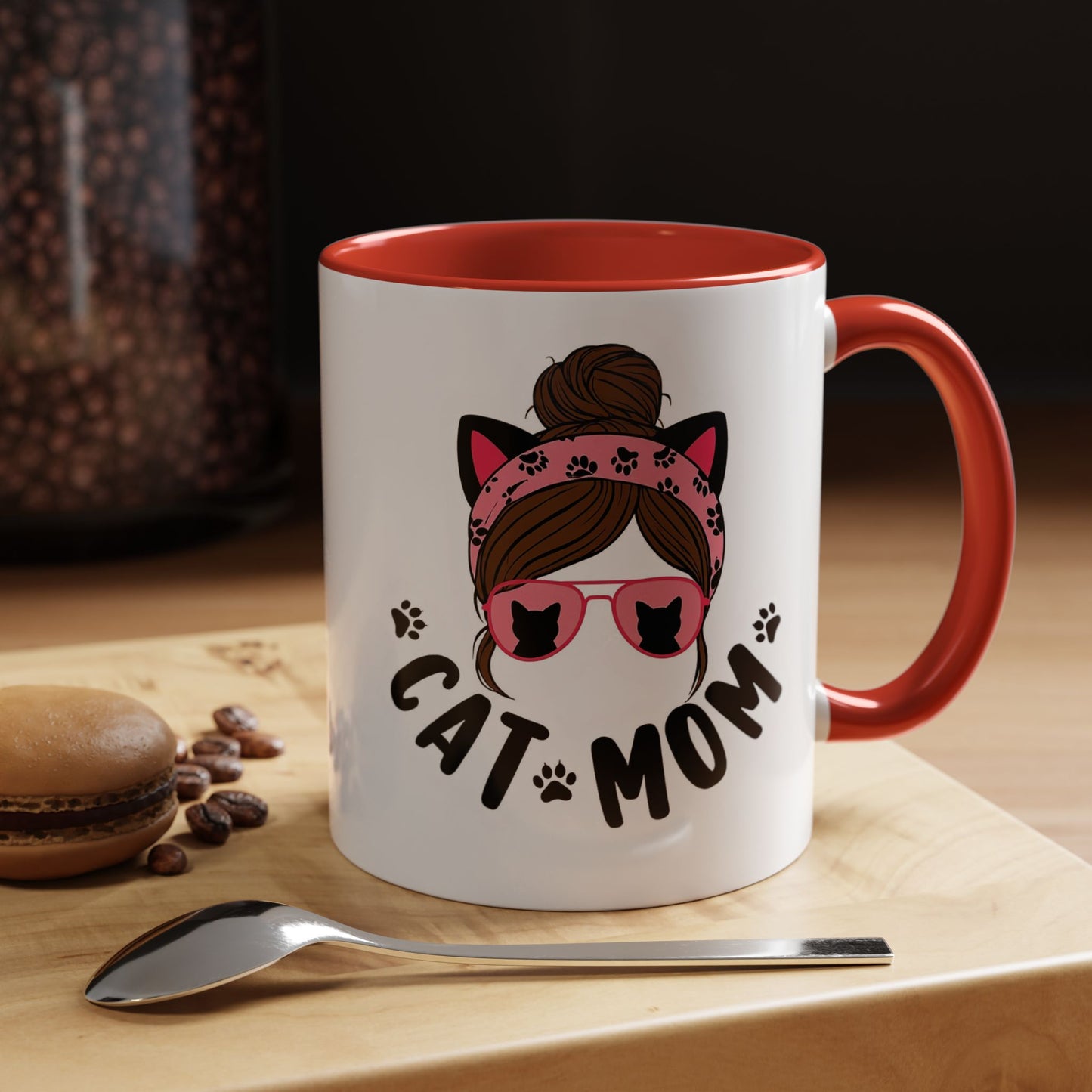 Cat Mom Accent Mug — Cute Cat Paw Graphic Coffee Cup (11/15oz)