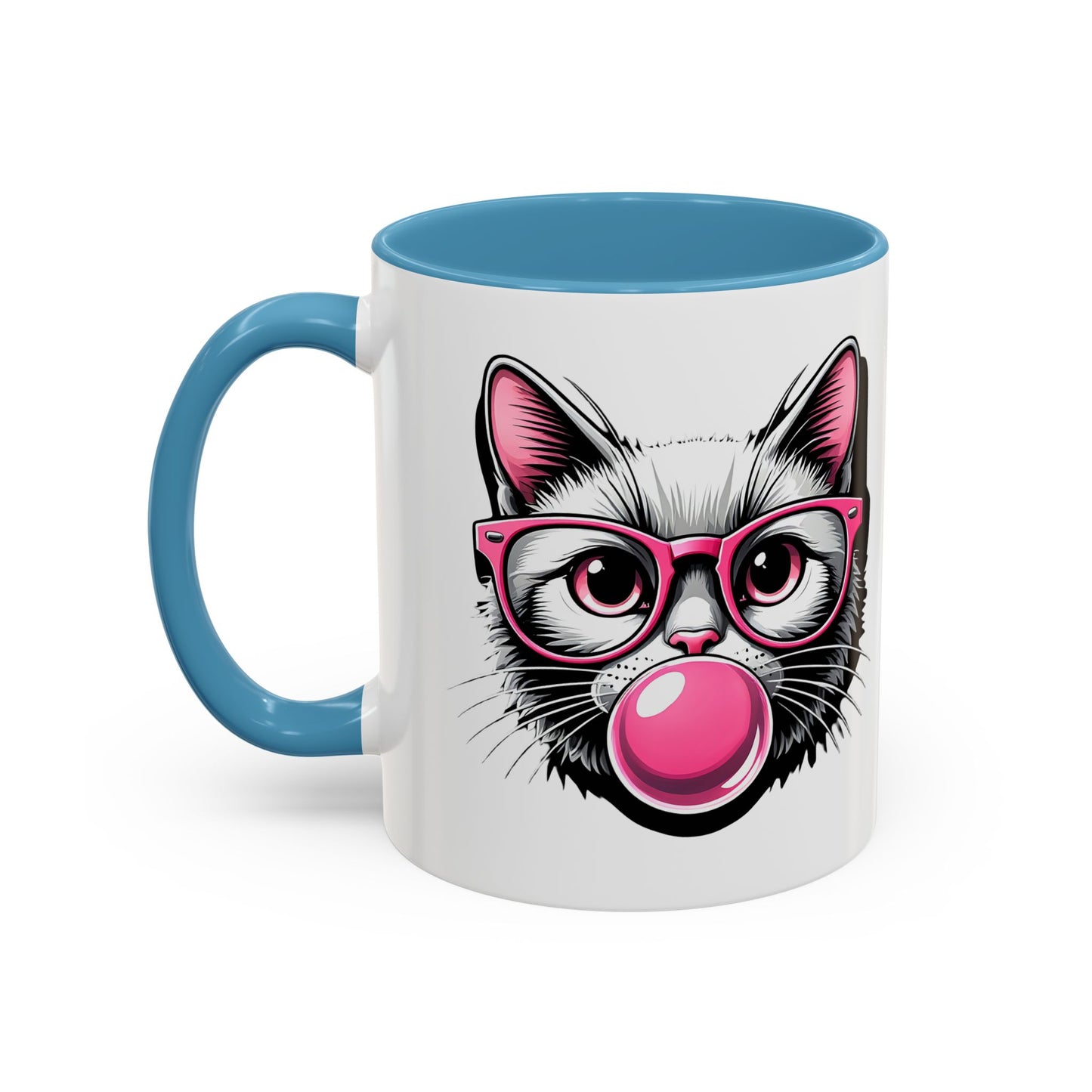 Cat with Pink Glasses & Bubblegum Coffee Mug — Cute Kitty Gift