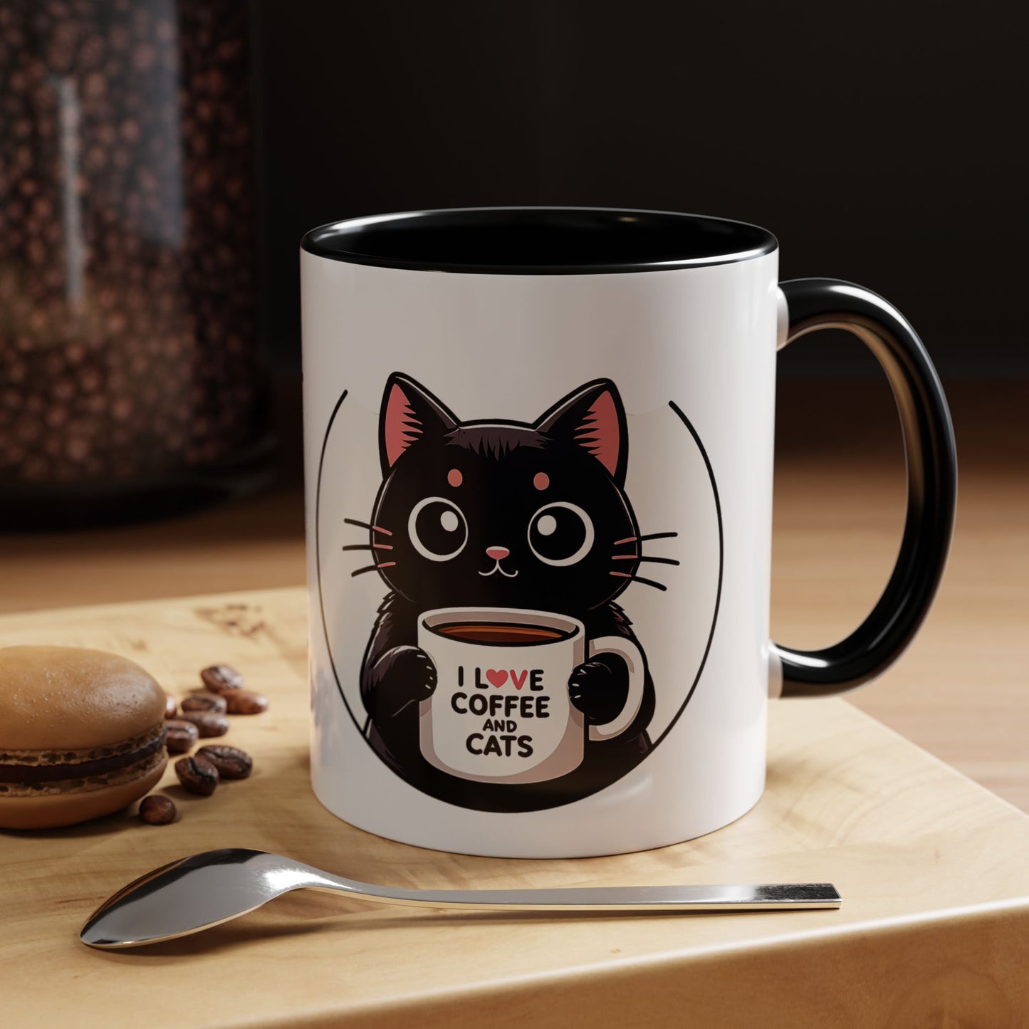 Cat Lover Coffee Mug — "I Love Coffee & Cats" Accent Ceramic Mug (11/15oz)
