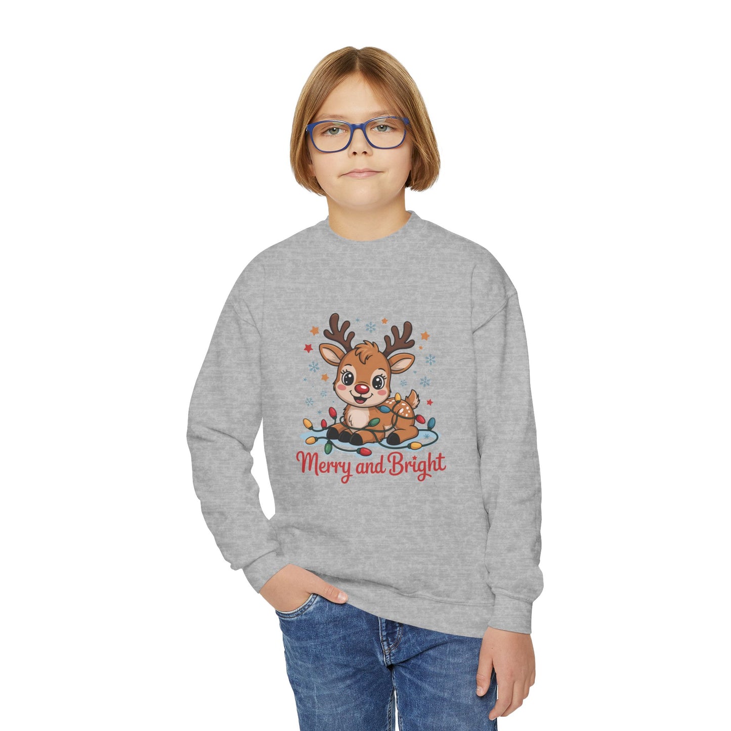 Merry and Bright Reindeer Youth Sweatshirt